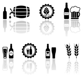 beer isolated objects set with mirror reflection vector image