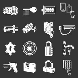 lock door types icons set grey vector