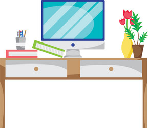 wood desk object with drawers and computer vector image