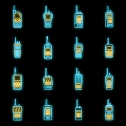 security walkie talkie icons set neon vector