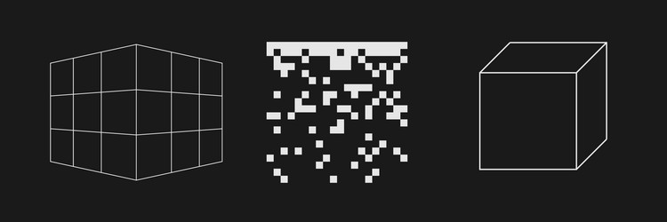 set retrofuturistic grid cube pixel pattern vector image