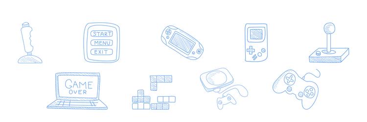 computer game playing hand drawn object and item vector image