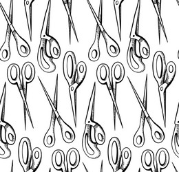 seamless pattern with sketch scissors and hatching vector image