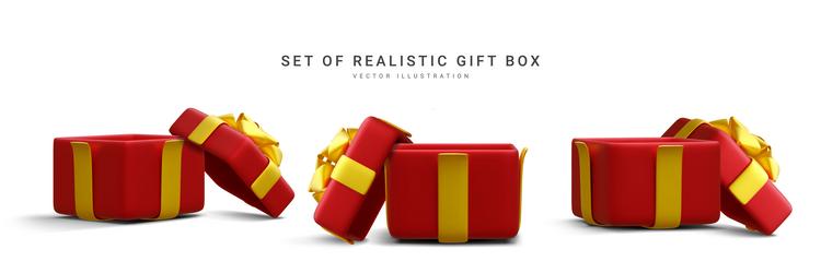 set of 3d realistic red gift boxes with gold vector