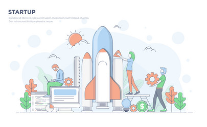 flat line modern concept - startup vector image