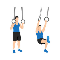Man doing ring supported pistol squat exercise Vector Image