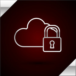 Silver line cloud computing lock icon isolated vector