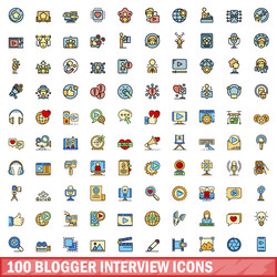 100 blogger interview icons set color line style vector