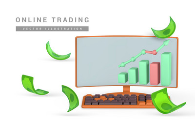 3d stock online trading with monitor and keyboard vector image