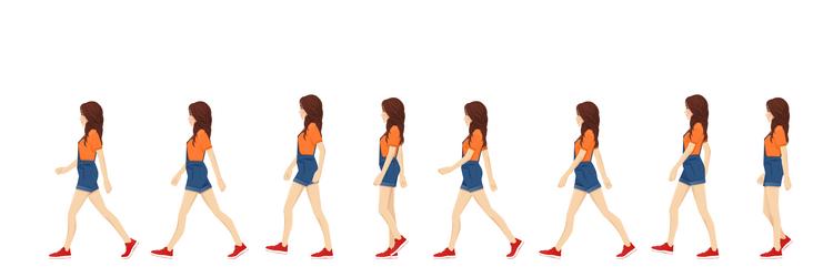 Walk sequence animation woman in motion full Vector Image