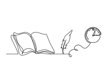 abstract open book with clock as line drawing vector image