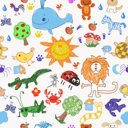Cute Doodle Animals & Sun Vector Image