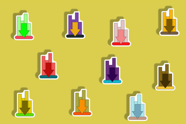 Flat icons set of column chart with arrow down vector