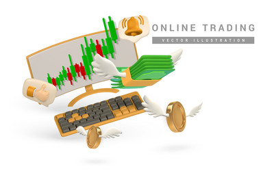 3d stock online trading with monitor and keyboard vector image