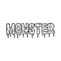 Melted word monster hand lettering text monochrome vector