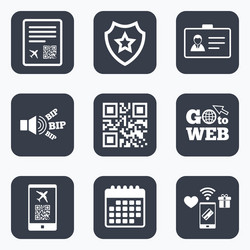 qr scan code icon boarding pass flight sign vector image