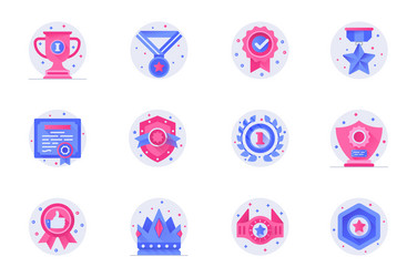 Award concept web flat color icons with shadow set vector