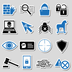 hacker and computer security theme stickers set vector