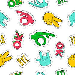 Retro Hand Sign Patch Pattern vector image