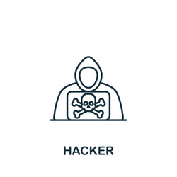 Hacker icon monochrome simple line cybercrime vector