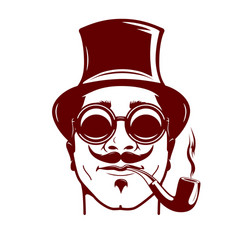 Hipster with mustache smoking pipe stylish vector