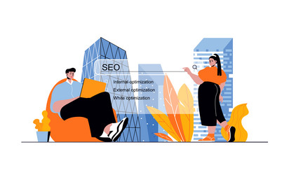 seo optimization web concept with people in flat vector image