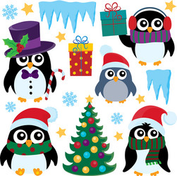 Cute Christmas Penguins Set Vector Image