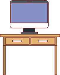 desk table with drawers and desktop computer above vector image