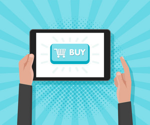 man hand hold tablet computer with website vector image