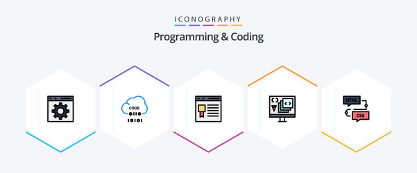 programming and coding 25 filledline icon pack vector image