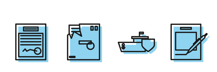 set line ship with shield filled form ordered vector image