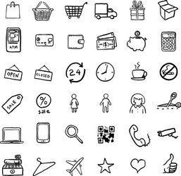 Set of black doodle shopping icons vector