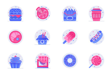 fast food concept web flat color icons with shadow vector image