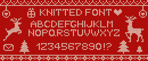 knitted font icons and elements on red vector image