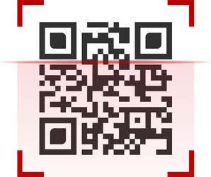 Qr code in red scanning frame isolated on white vector