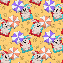seamless pattern with cute rabbit on beach vector image