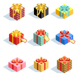 Set of different colored 3d gift boxes with vector