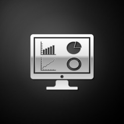 silver computer monitor with graph chart icon vector image