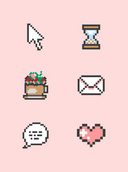 a set of icons in the pixel art style vector image