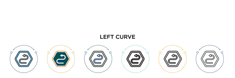 Left curve sign icon in filled thin line outline vector