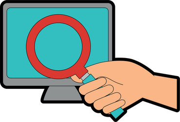 monitor computer with magnifying glass vector image