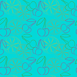 seamless pattern with outline cherries and lemon vector image