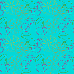 seamless pattern with outline cherries and lemon vector