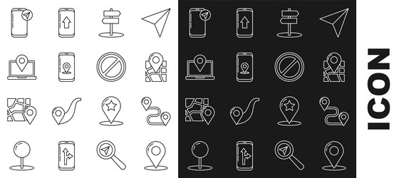 set line map pin route location folded vector image