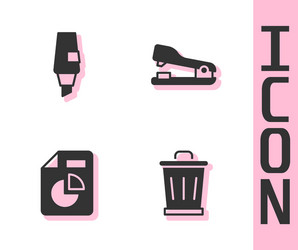 set trash can marker pen document with graph vector image