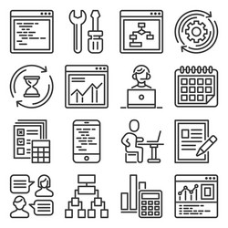 Web development and technology research icons set vector