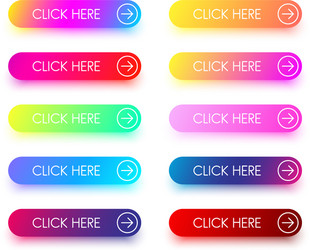 Colorful click here icons with arrow isolated vector