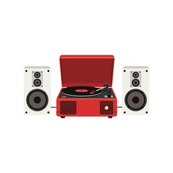 retro record player with speakers in flat art vector image