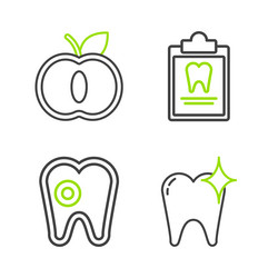 set line tooth whitening concept with caries vector image
