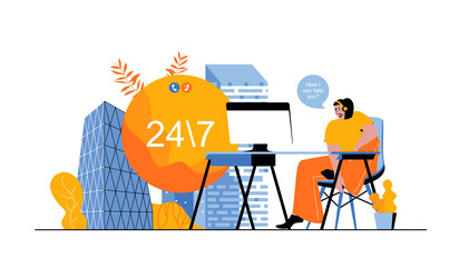 support center web concept with people in flat vector image